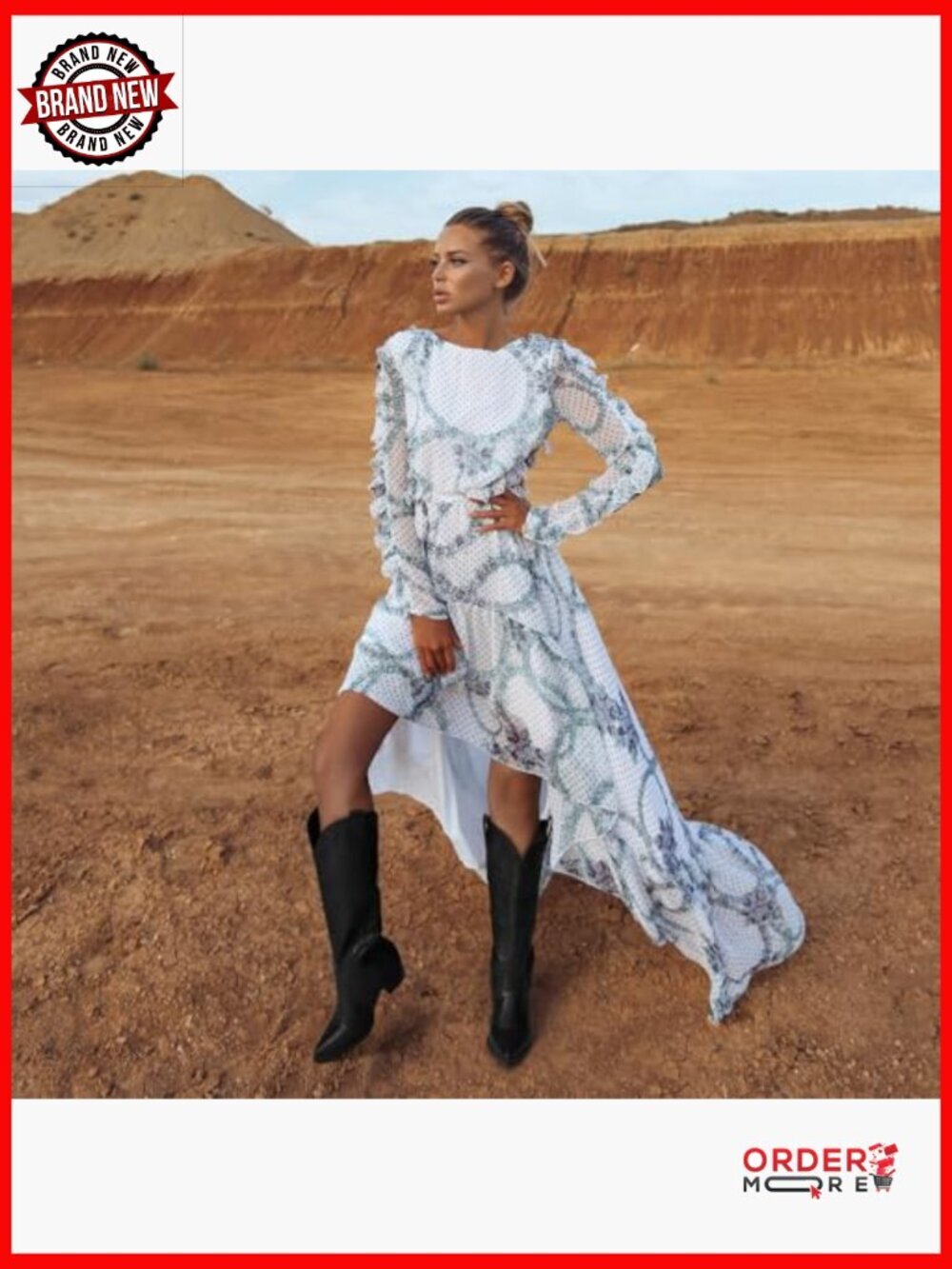Knee-High Western Cowboy Boots with Embroidered Design and Chunky Heel - Picture 5 of 7